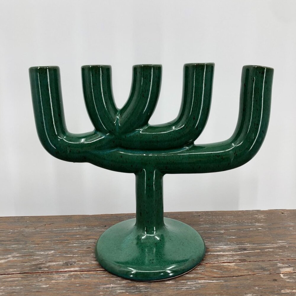 Urban Outfitters Riya Candelabra Twisted Stoneware Green Taper Candle Holder